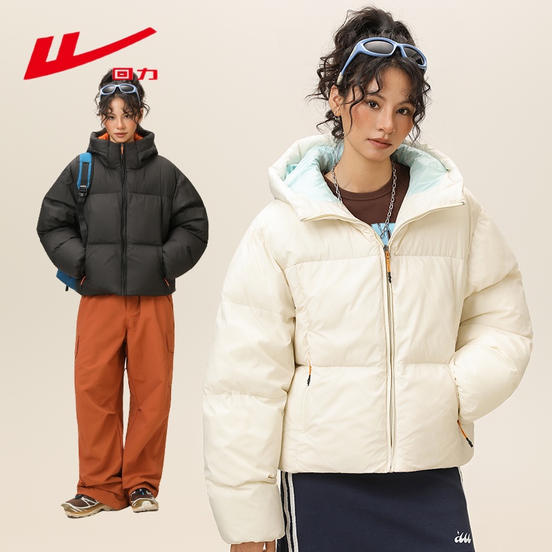 Warrior/回力面包服棉服宽松冬季连帽棉衣男士加绒面包服加厚保暖