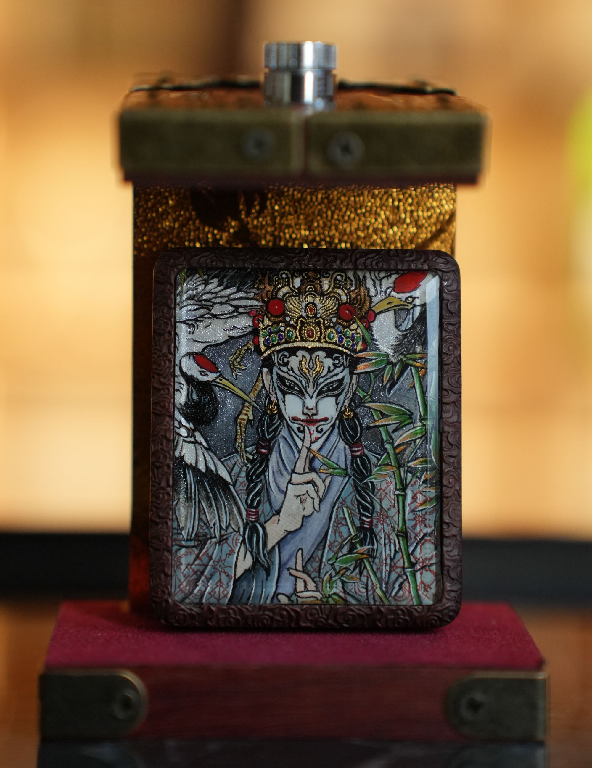 官将首白鹤童子道家国风枣木饰品画像矿物颜料纯手工唐卡