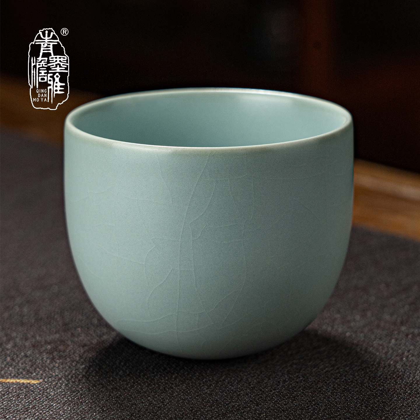 青澹墨雅汝窑天青恒意杯90ml复古茶杯景德镇陶瓷茶杯中式礼盒装