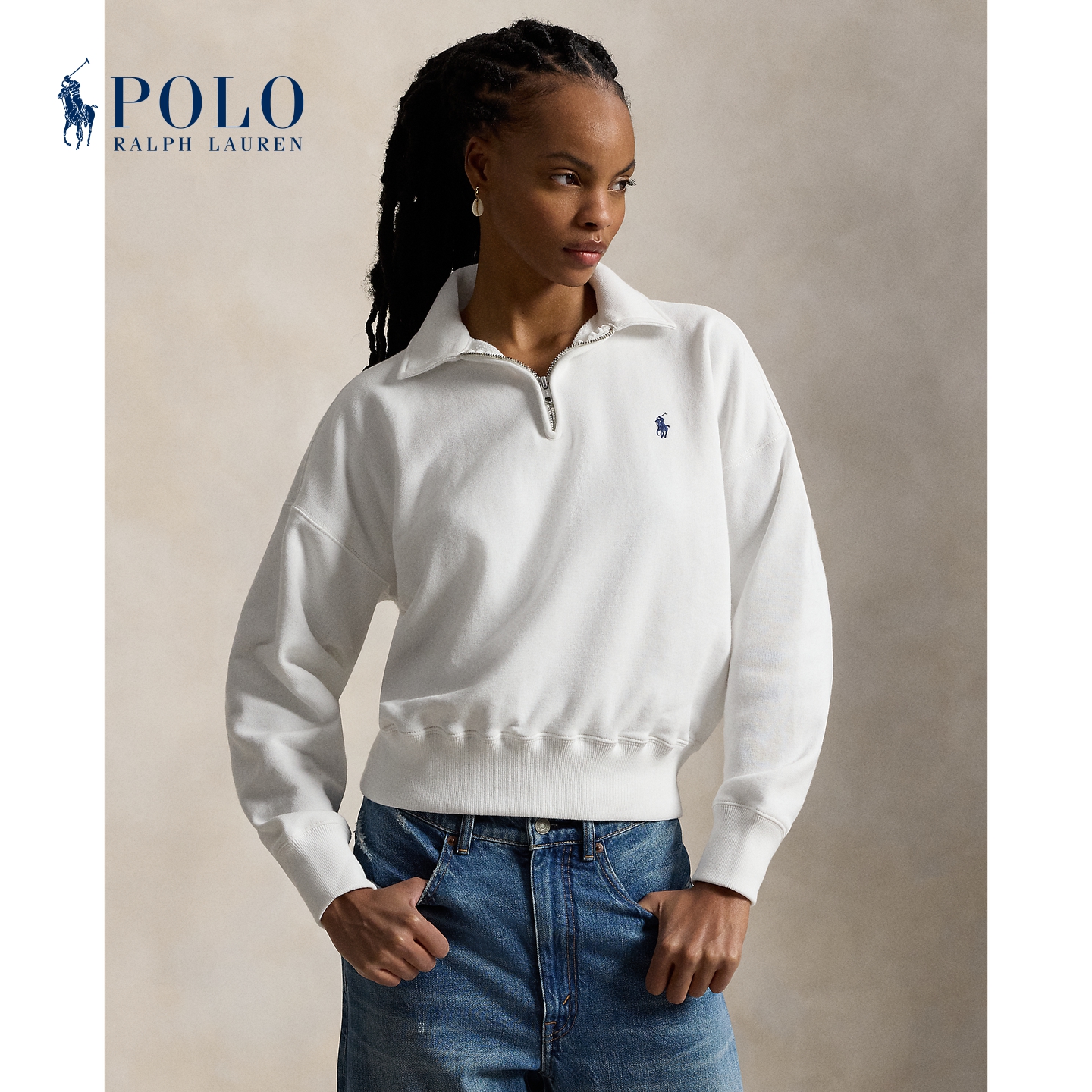 Ralph Lauren/拉夫劳伦女经典款宽松版四分之一拉链套头衫RL27623