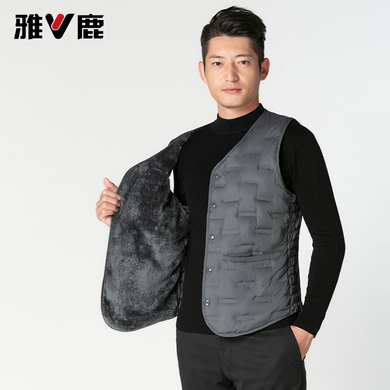 雅鹿羽绒马甲男秋冬爸爸休闲马夹坎肩男士中老年轻薄老人保暖背心