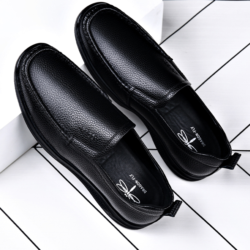 （鹿皮）0307新款春季男士休闲皮鞋男鞋乐福鞋黑色软底套脚皮鞋