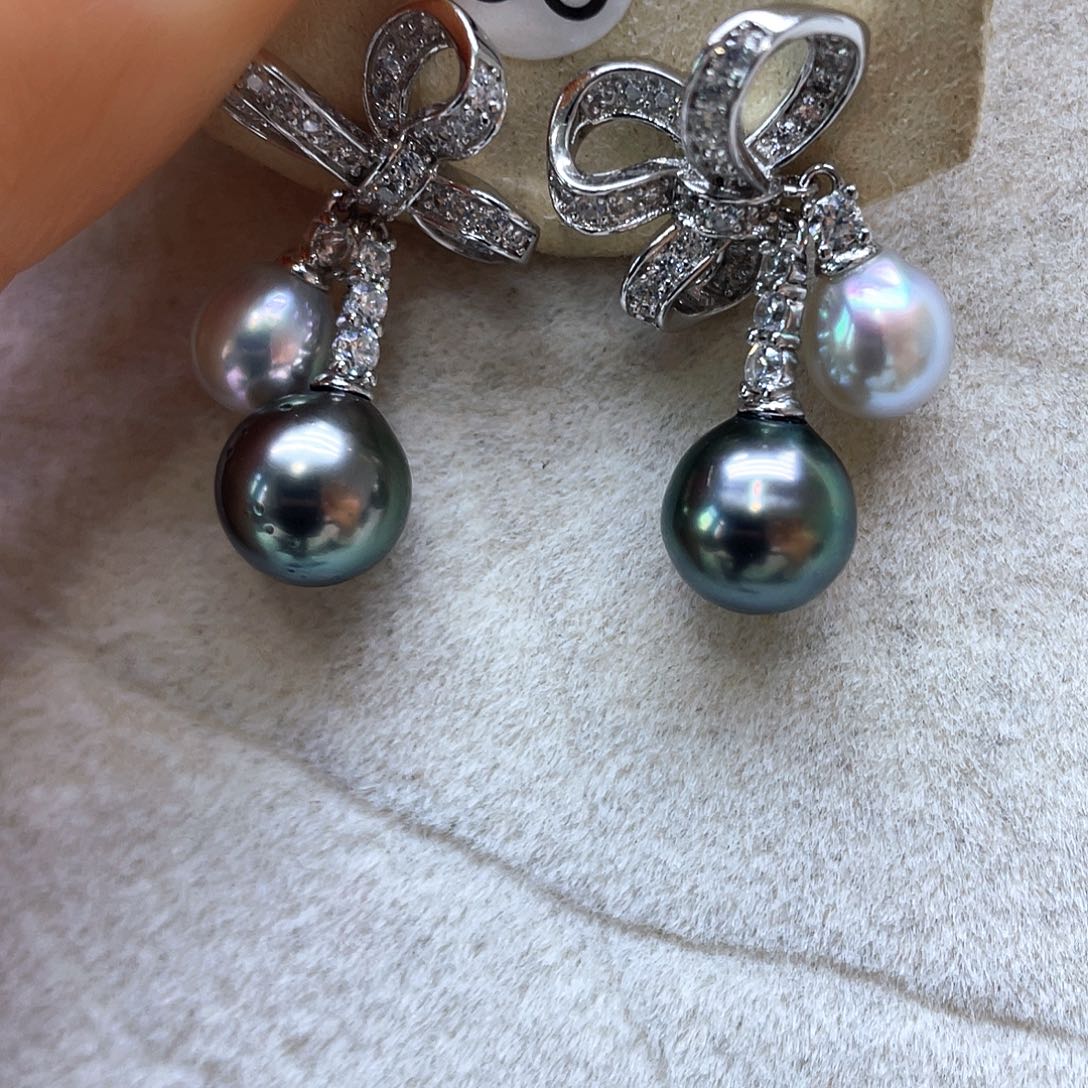 海水珍珠耳饰银S925镶嵌