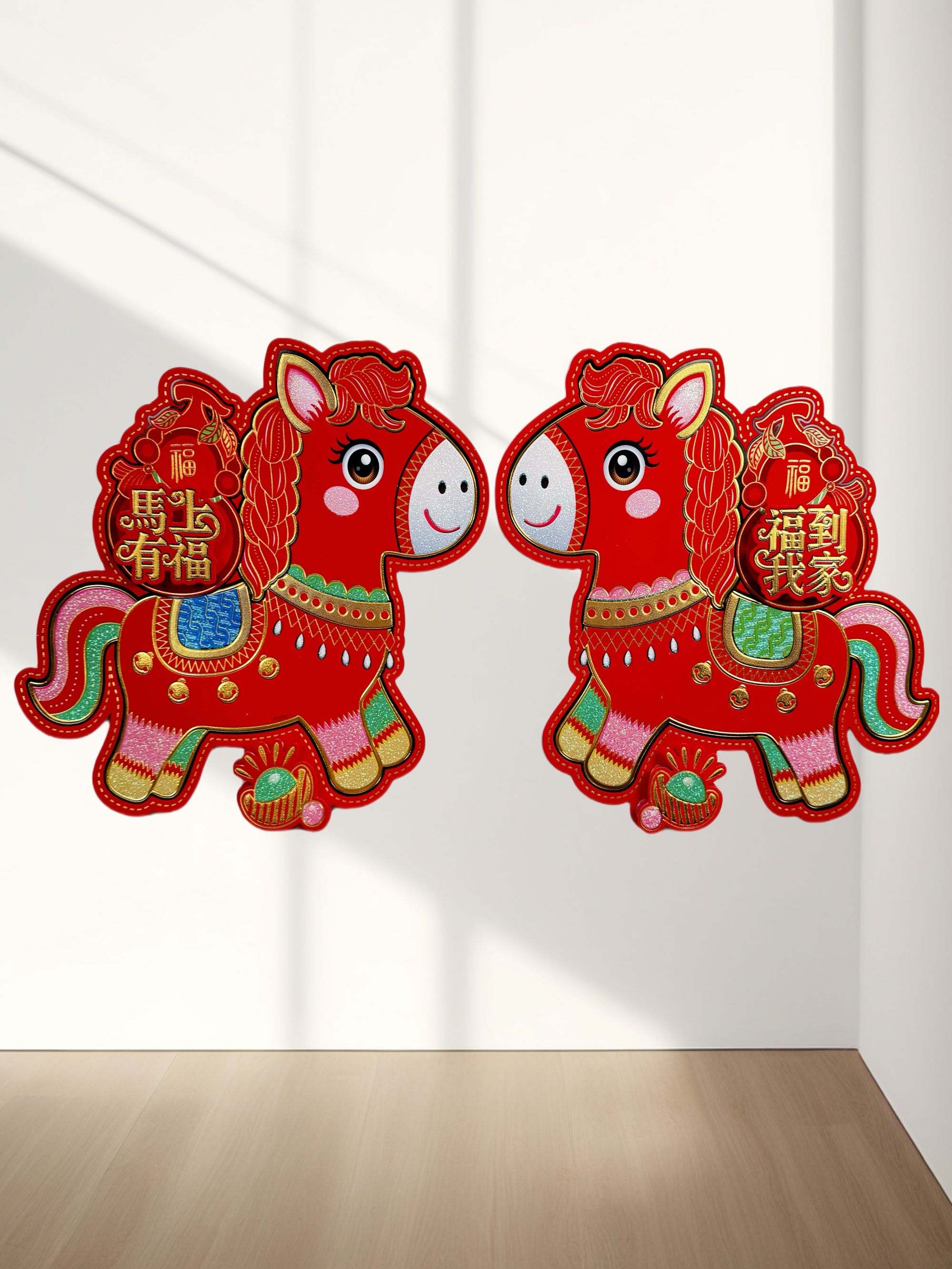 马年新款立体植绒门贴高档对联春节装饰福字