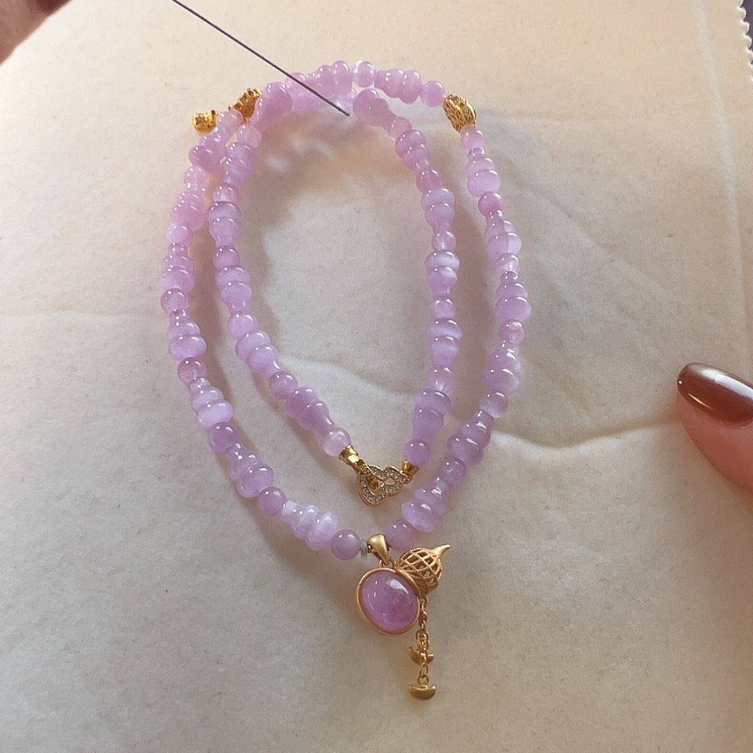 银S925镶嵌锂辉石项链葫芦福禄紫锂辉设计款项链