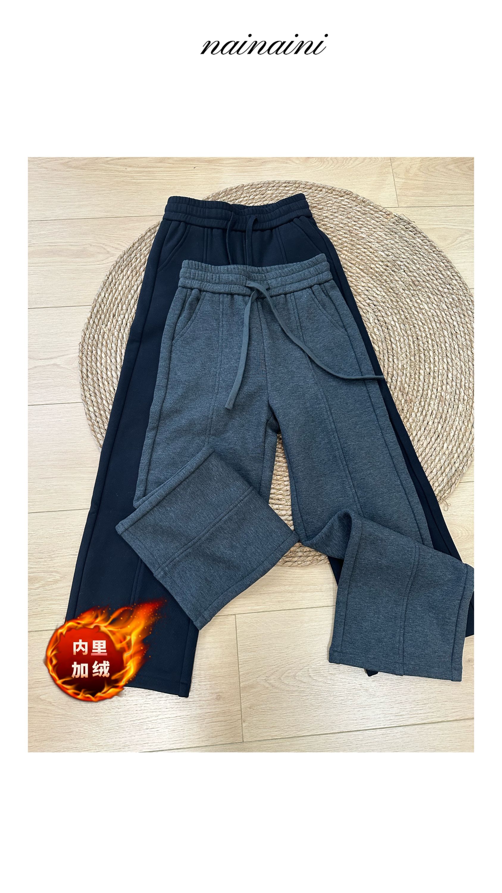 奈奈妮【舒享派】加绒修身直筒裤2025女小个子秋冬简约时尚5388
