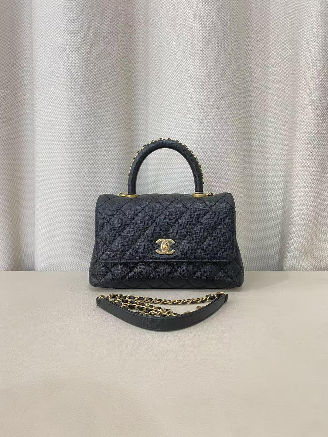 99新 Chanel/香奈儿 cocohandle小号黑金荔枝牛编织手柄/甄选