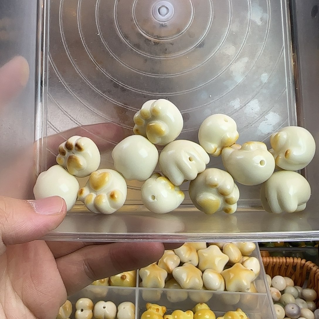 菩提根/象牙果手串微瑕疵炭烤爱心猫爪12颗