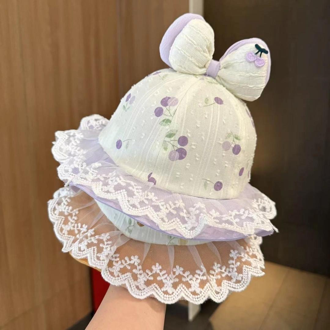 儿童帽子春夏季女童蕾丝公主渔夫帽大帽沿遮阳防晒盆帽可爱宝宝潮