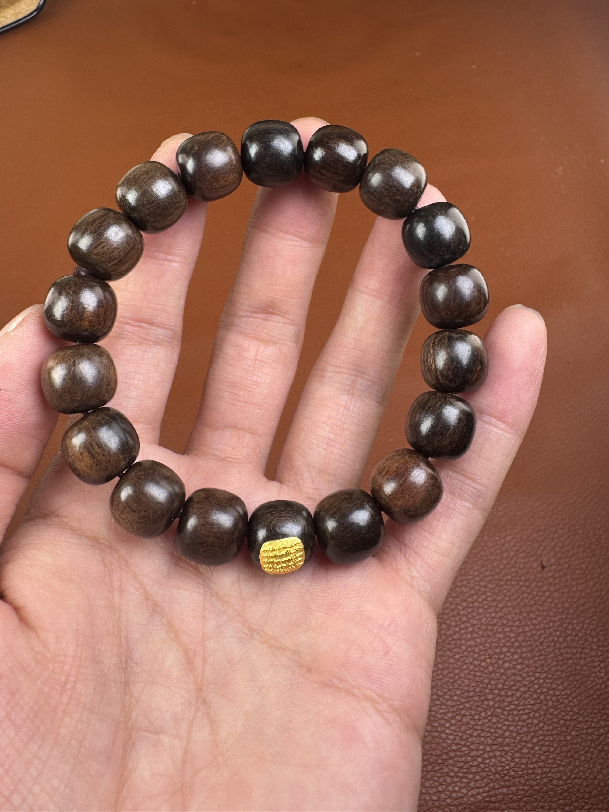 A232海岛香木手串饰品1.2桶珠镶嵌款手串（无礼盒）