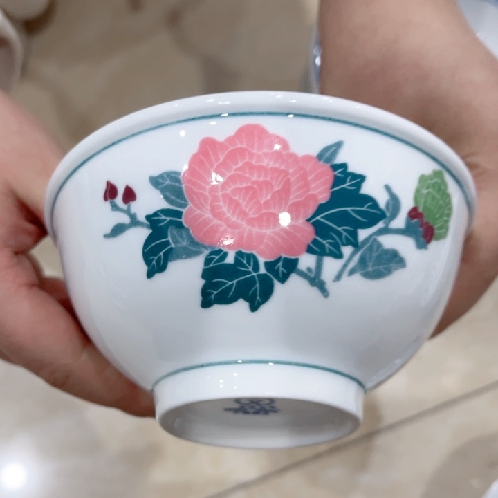 碟釉下五彩红芙蓉饭碗