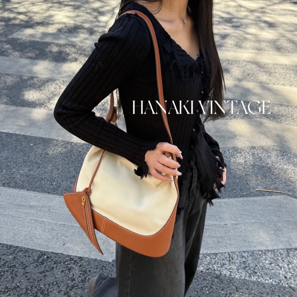 95新 LOEWE/罗意威 花绮中古/罗意威帆布拼皮单肩包