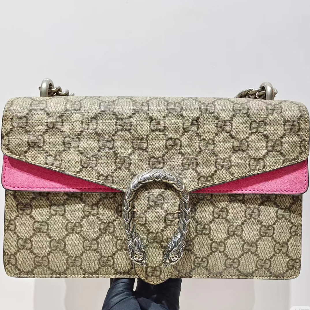 95新 GUCCI/古驰 酒神玫红色链条包/0872