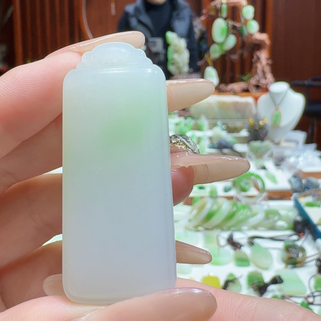 和田玉翠青无事牌未镶嵌