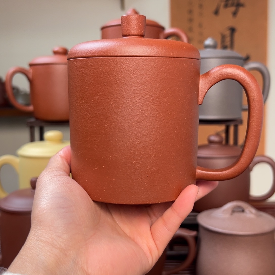 茶杯紫砂清**嘗微瑕紫砂盖杯红降坡晃口