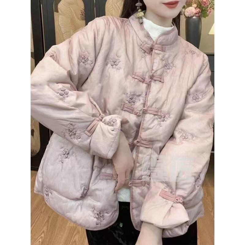 （香芋）新中式女装时尚上衣立领刺绣中国风古风复古宽松外套夹棉