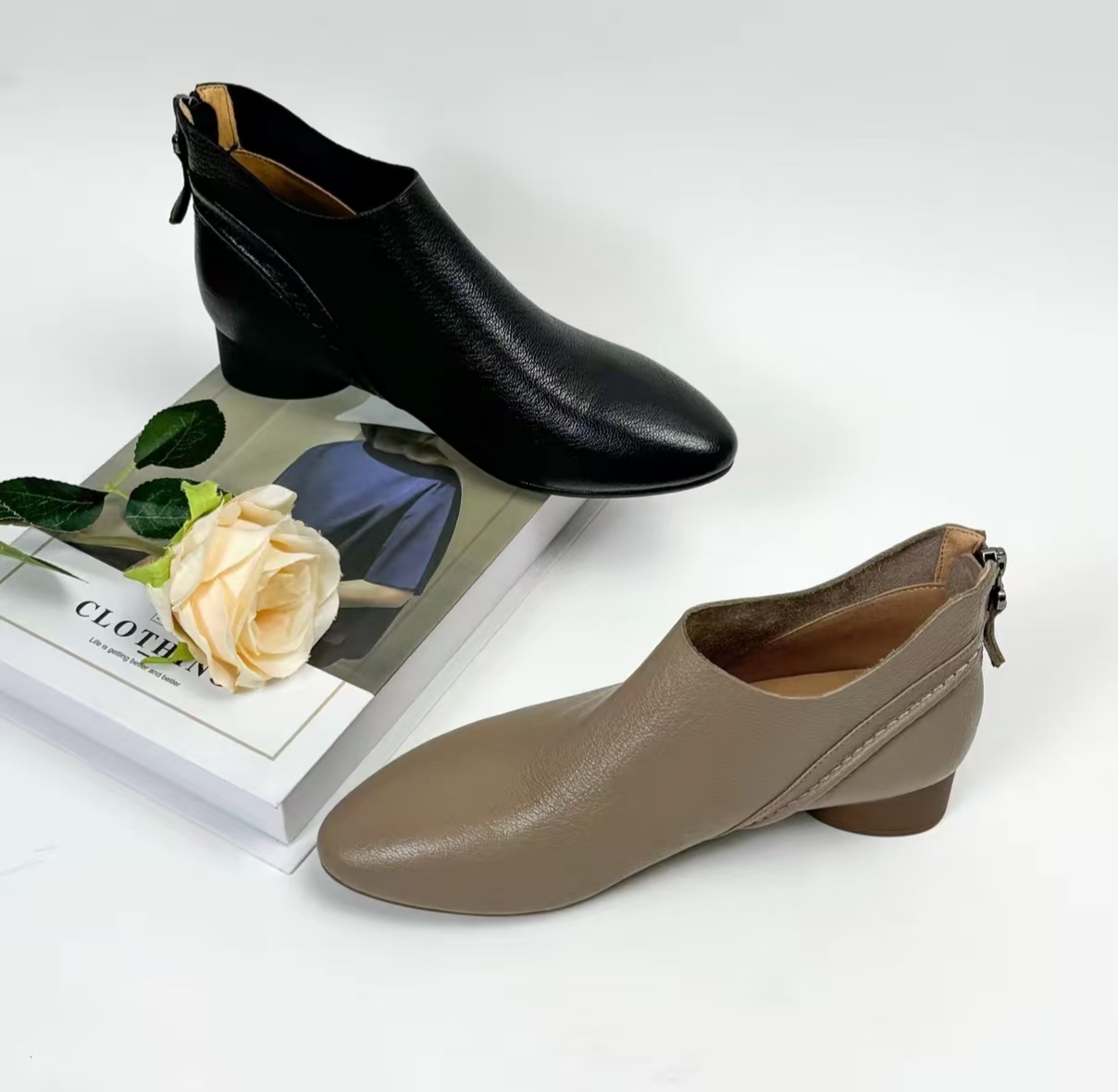 [品牌力荐]早秋新款粗跟尖头短靴瘦瘦靴时尚中跟女款靴子Y2138