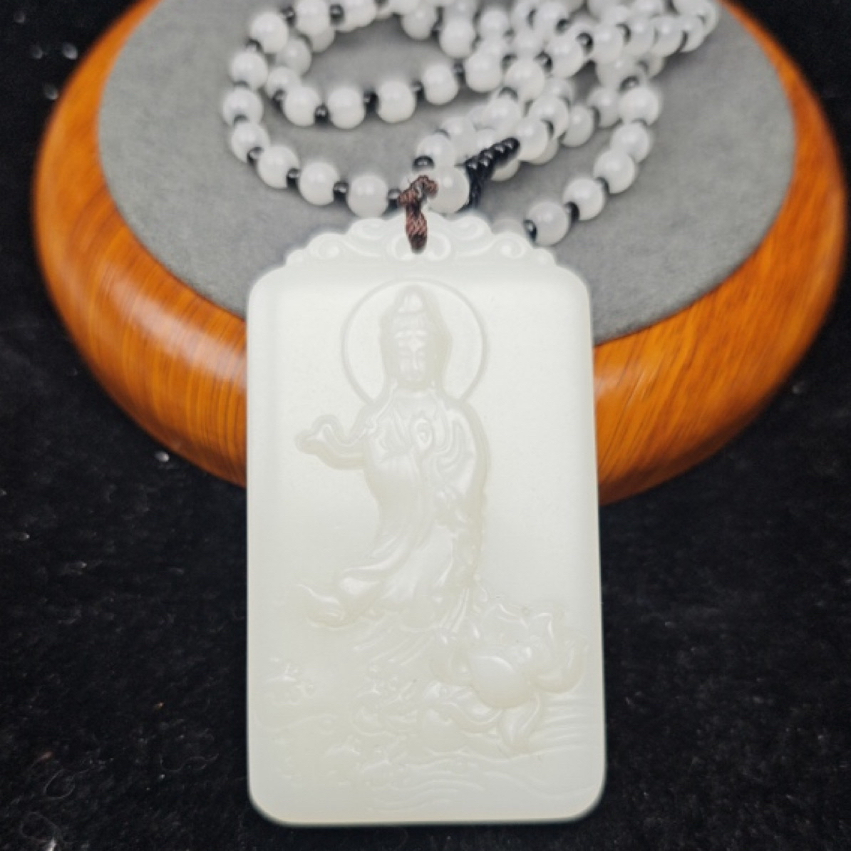 吊坠 站莲观音双面雕工吊坠40mm*70mm
