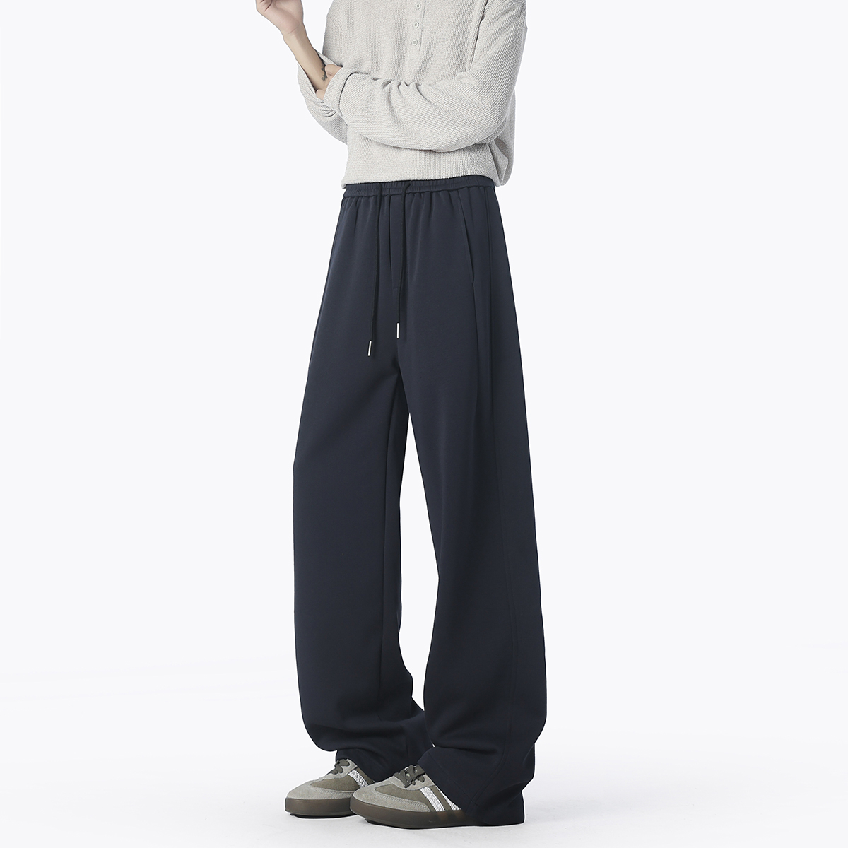 美式休闲藏青色卫裤男女情侣简约运动裤子慵懒松弛感宽松休闲长裤