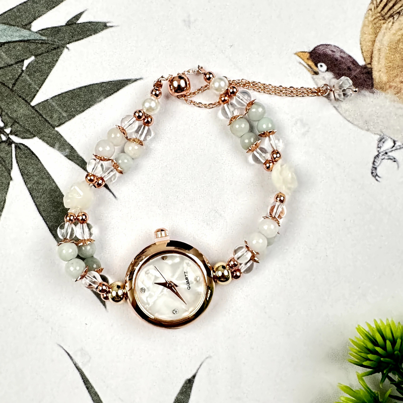 D06绿色翡翠手链精致单圈百搭气质轻奢手串渐变手表