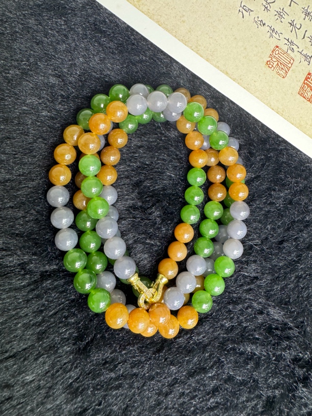 严选天然和田玉三色108颗珠串卡8m带扣头时尚多色女款长链单圈