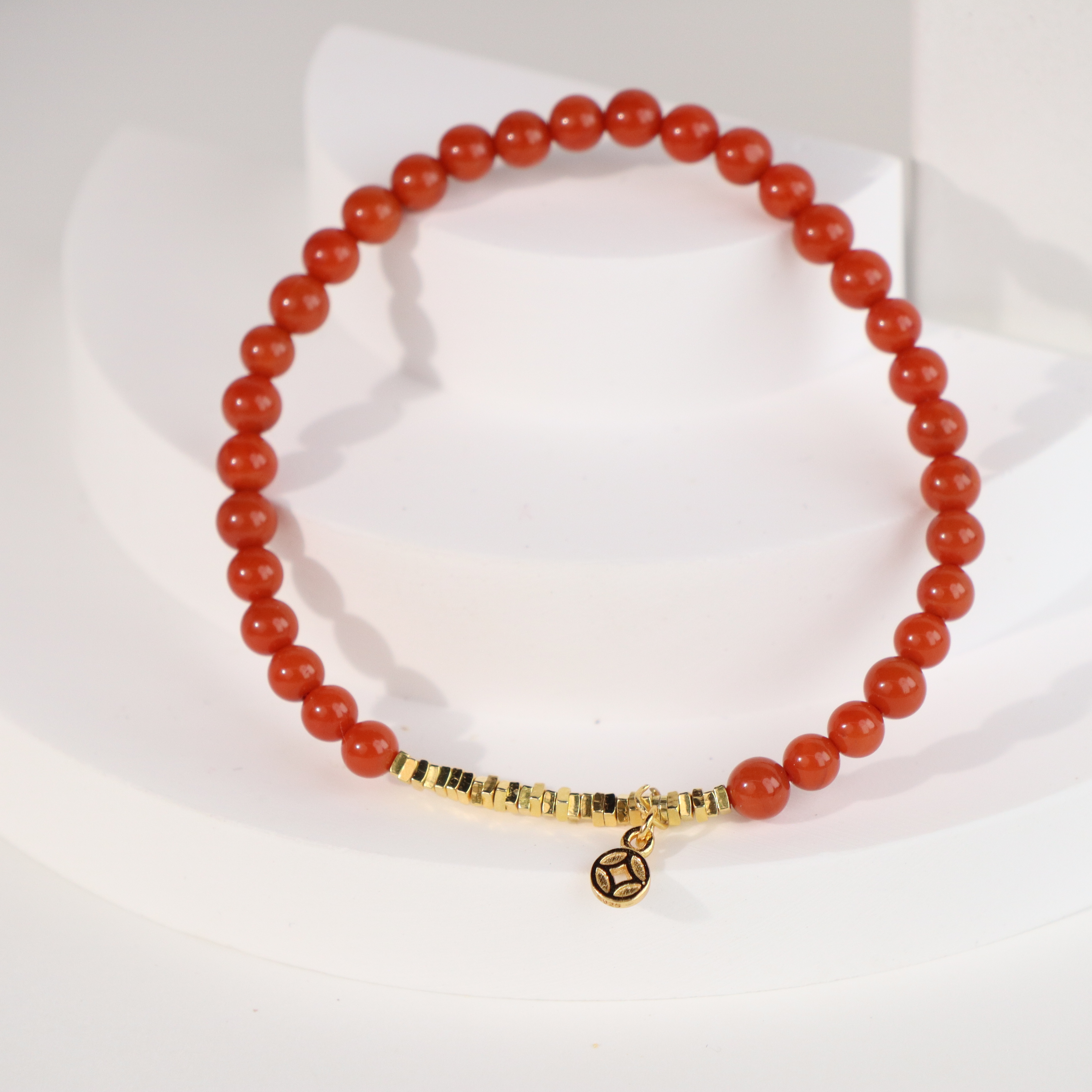 【有钱花】天然南红中国红手链（珠径4~5mm）多样性发货