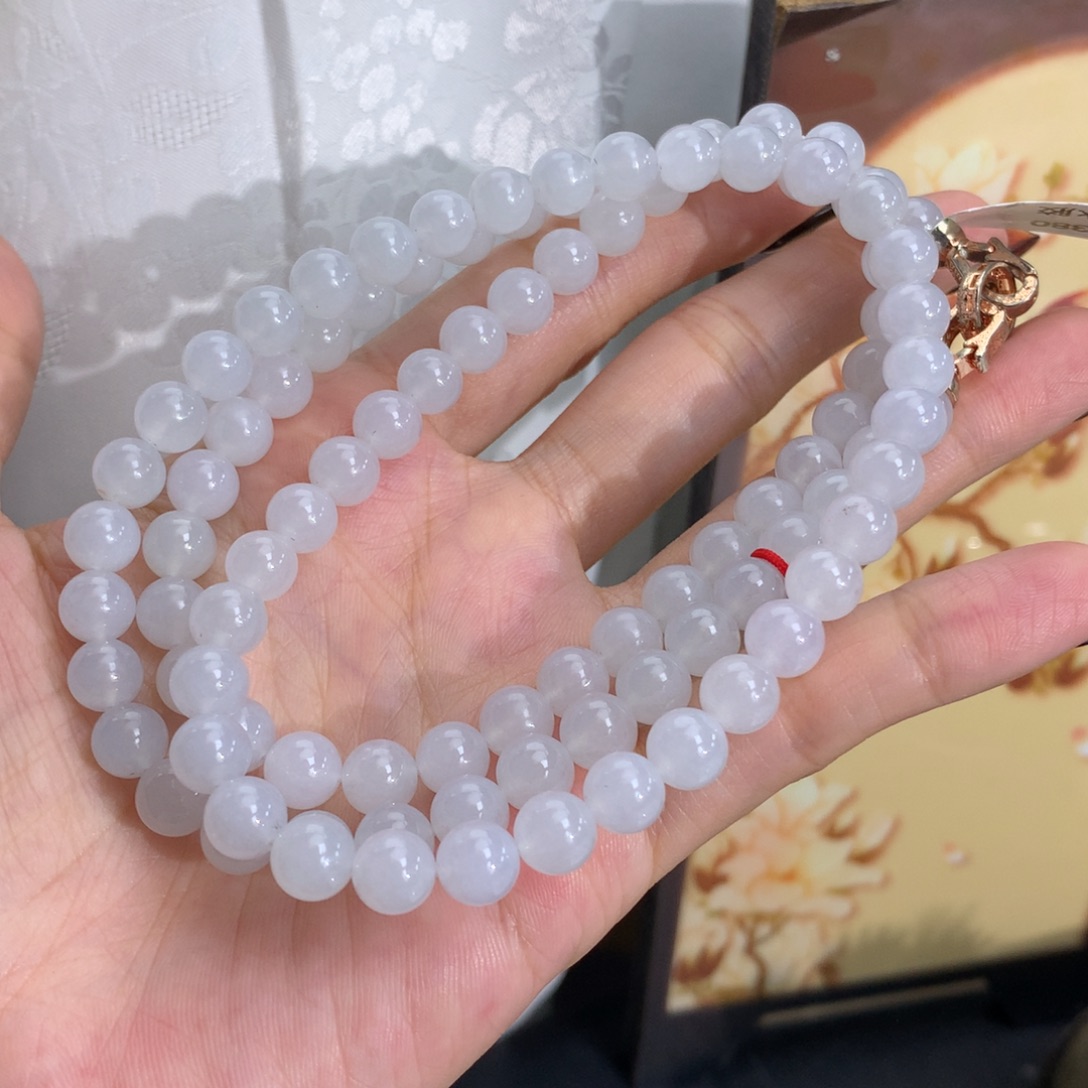 翡翠未镶嵌手串卡7胶润白冰项链
