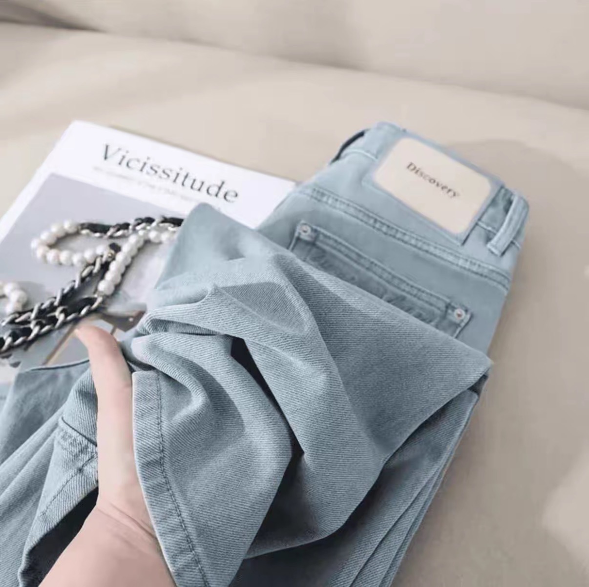 浅色阔腿牛仔裤女夏季新款时尚百搭不贴腿宽松高腰显瘦垂感拖地裤