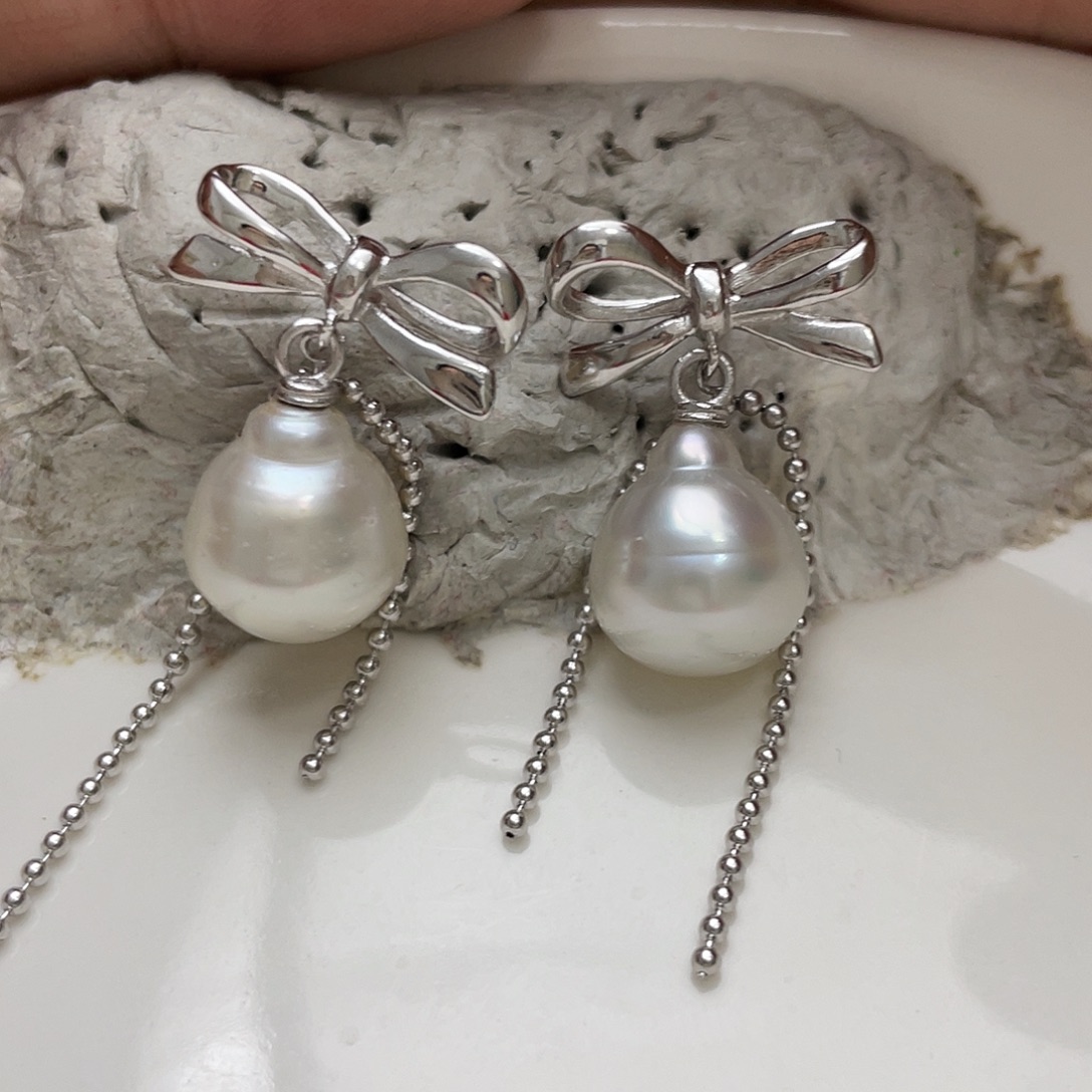 耳饰银S925镶嵌海水珍珠