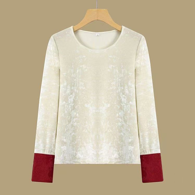 【杨小只】新中式圆领拼接撞色长袖新款女士舒适百搭打底衫