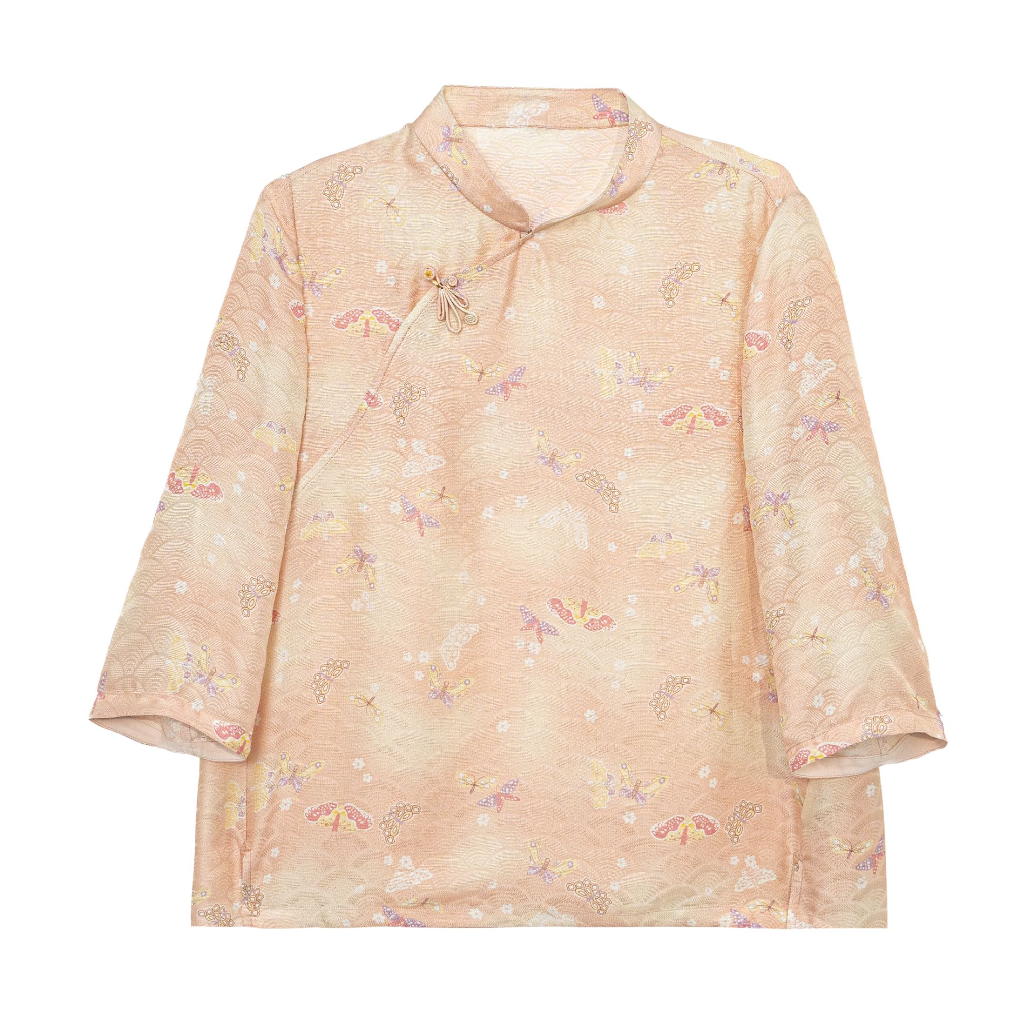 【绵意】新中式三经绞罗桑蚕丝蝴蝶印花国风气质斜襟上衣B517168