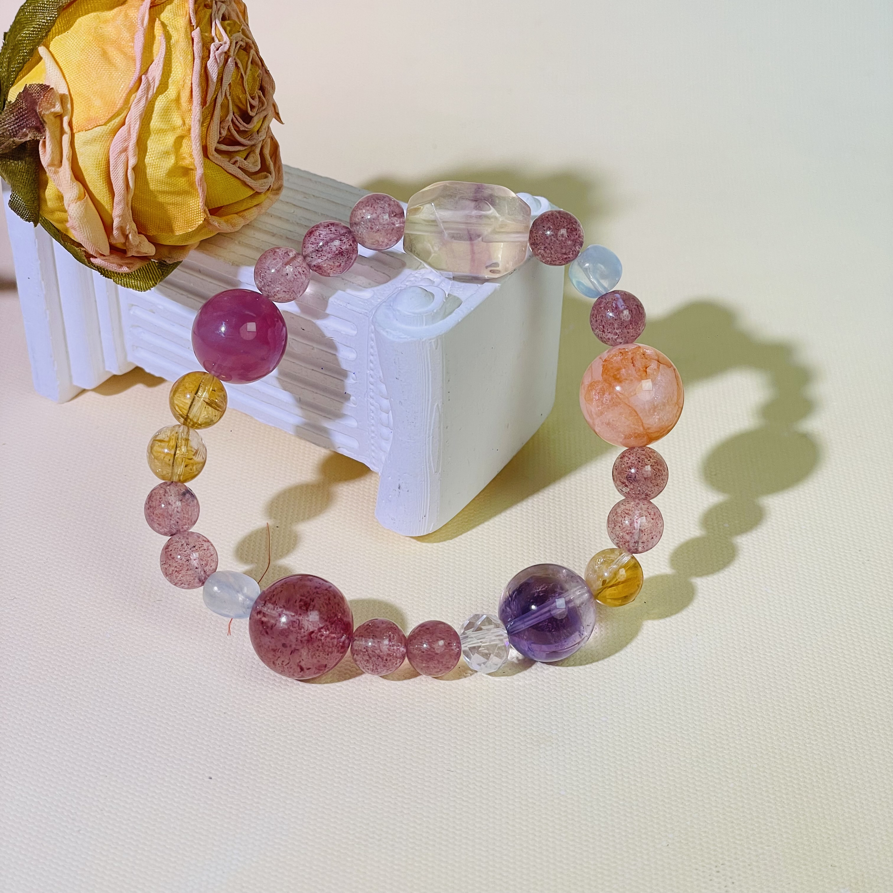 【1172 草莓多园】草莓晶紫水晶胶花等7mm手串面小仙多样性发其一Z