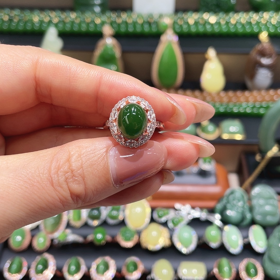 和田玉银S925镶嵌戒指