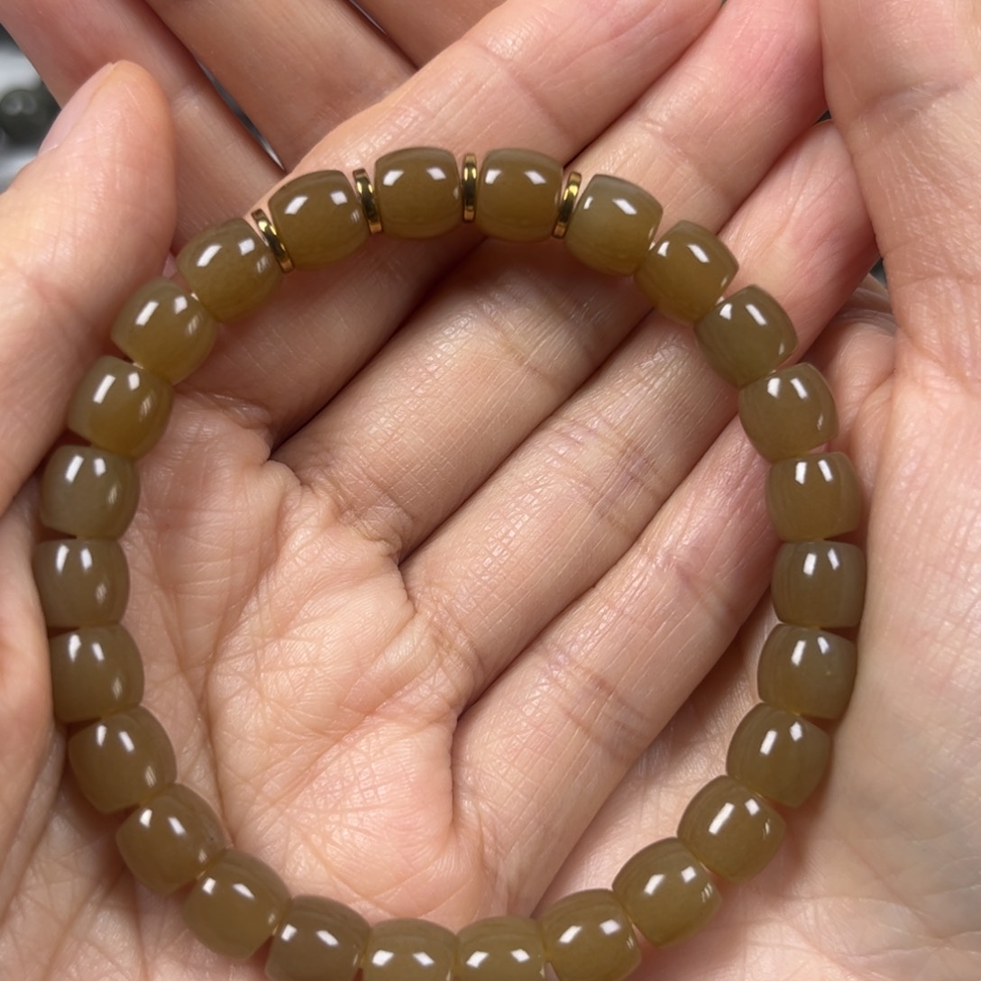 和田玉手链未镶嵌卡8直切珠宝级