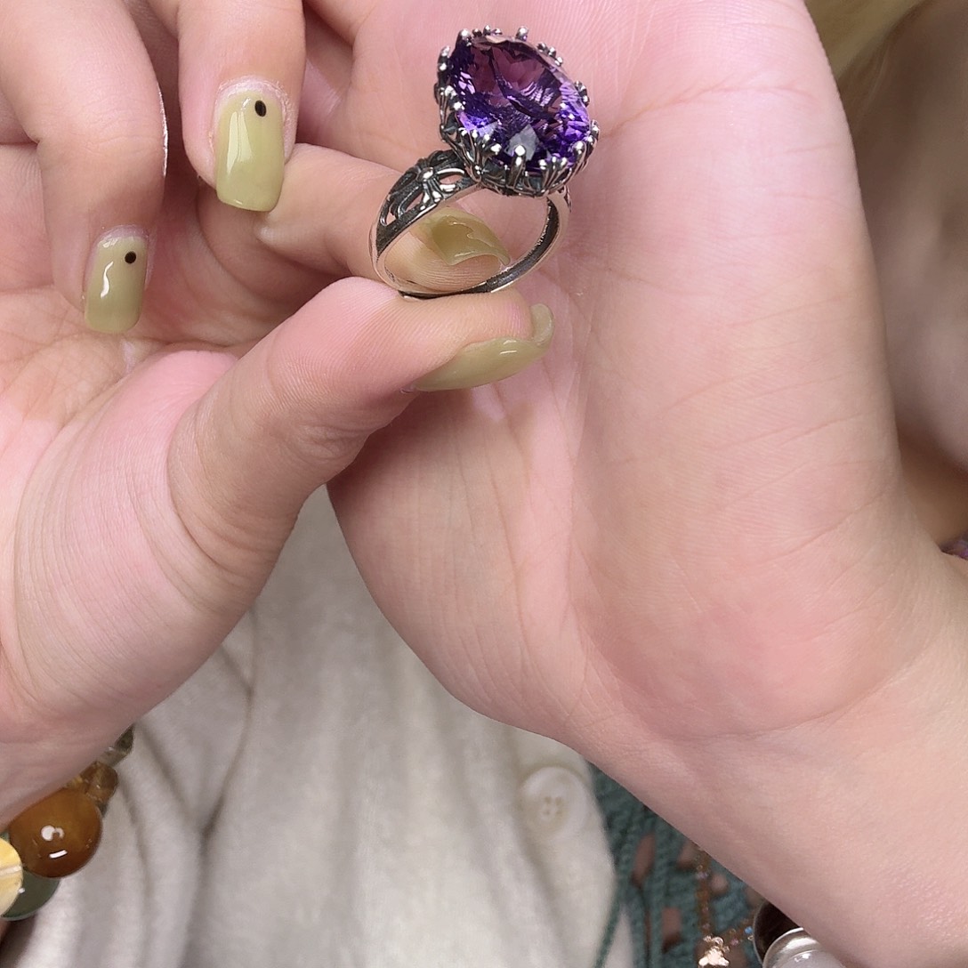 水晶戒指银S925镶嵌黑糖