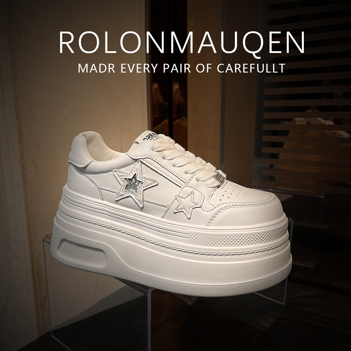 劳伦麦昆【定制】8cm增高厚底小白鞋女透气轻便小个子板鞋