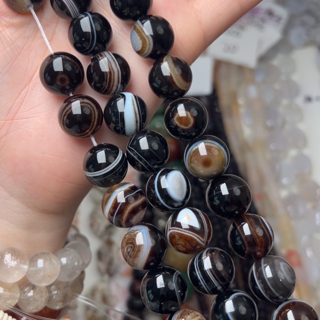 玛瑙/玉髓合金珠宝半成品L616。14mm天然缠丝玛瑙圆珠一条