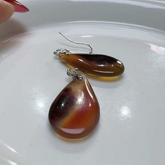 玛瑙/玉髓耳环银S925镀金镶嵌用****0