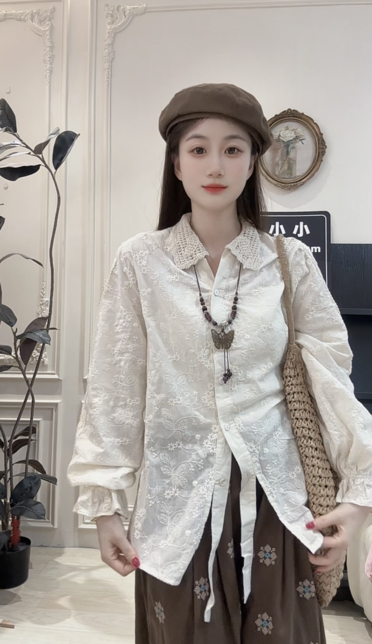 【东方栀白】小小推荐 秋季刺绣碎花复古修身长袖衬衫