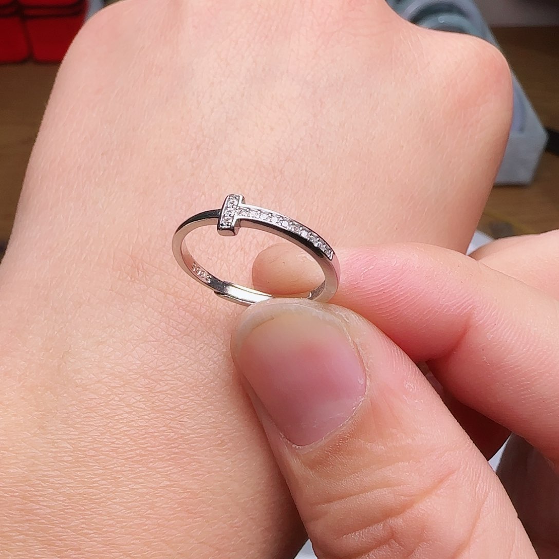 锆石戒指银S925镀金镶嵌