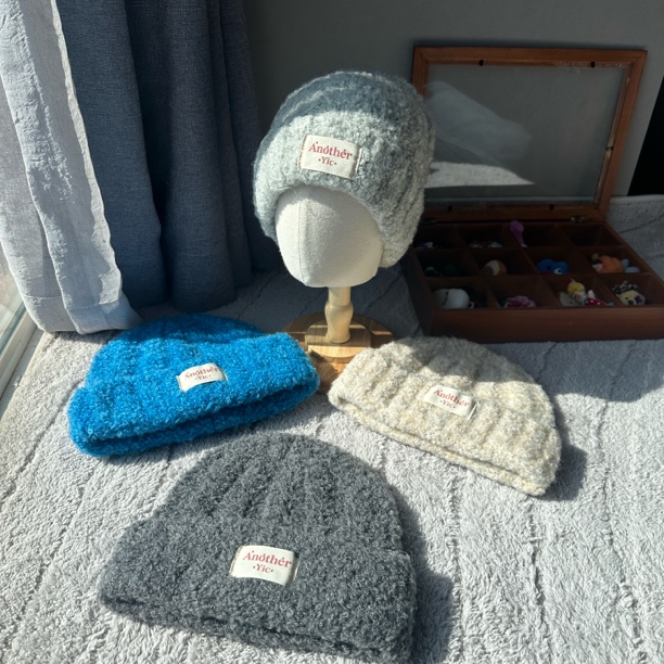 韩版ins新款纯色卷边布标百搭毛线儿童帽套头冷帽