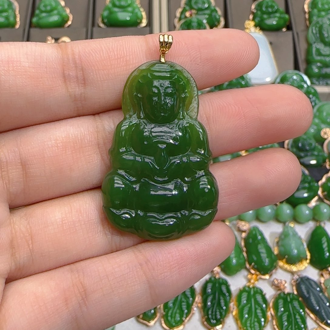 和田玉（碧玉）18K金镶嵌颈饰