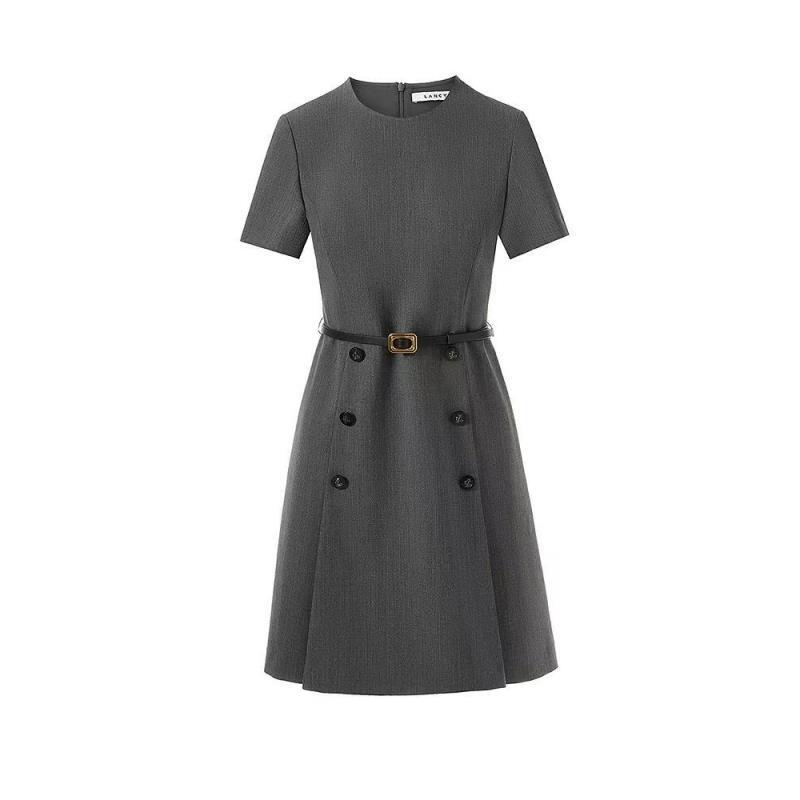H218夏季新款高端通勤A字收腰气质高级感短袖连衣裙女