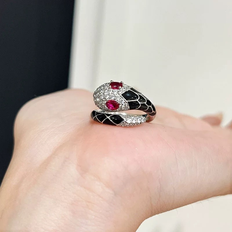 铜合金合成锆石戒指 欧美时尚红刚戒指女设计个性轻奢高级感-2776