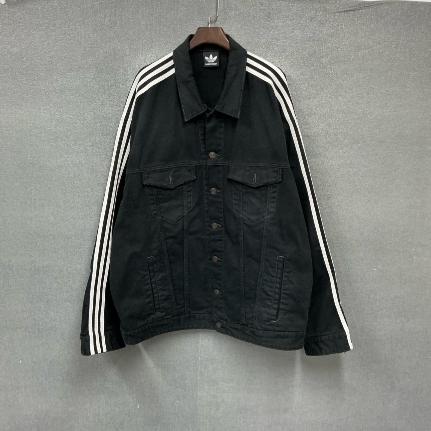 未使用 Balenciaga/巴黎世家 （pm）三条杠水洗黑牛仔外套 2码/6330