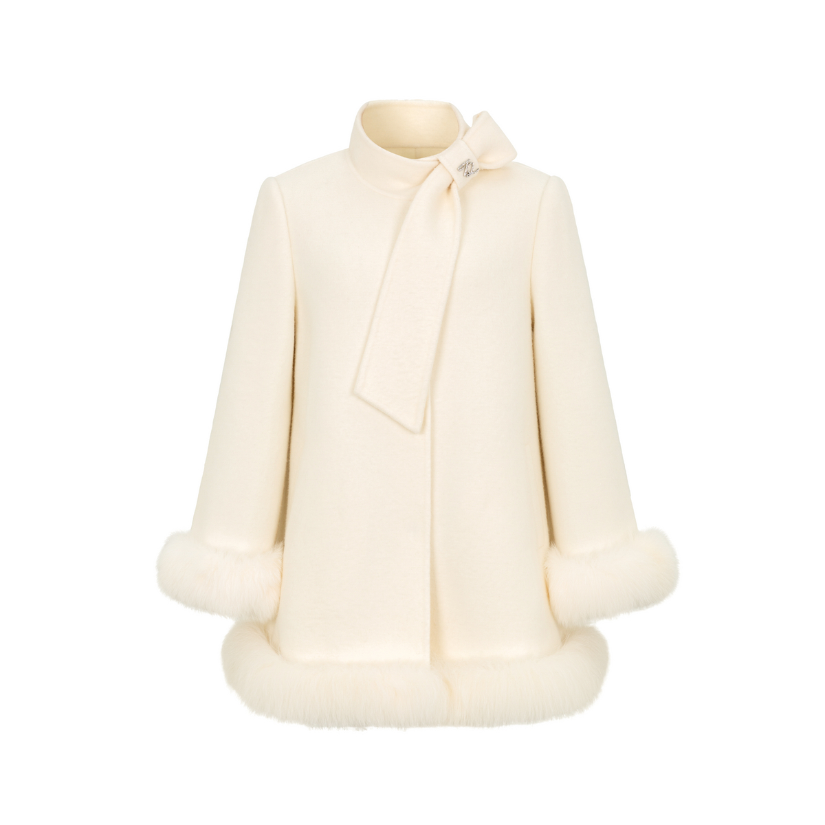 【品牌专属】Three Quarters白色进口澳毛拼狐狸毛双面呢大衣1057