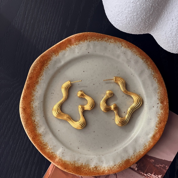 黄铜耳饰 法式小众不规则几何耳环气质时尚耳钉耳圈