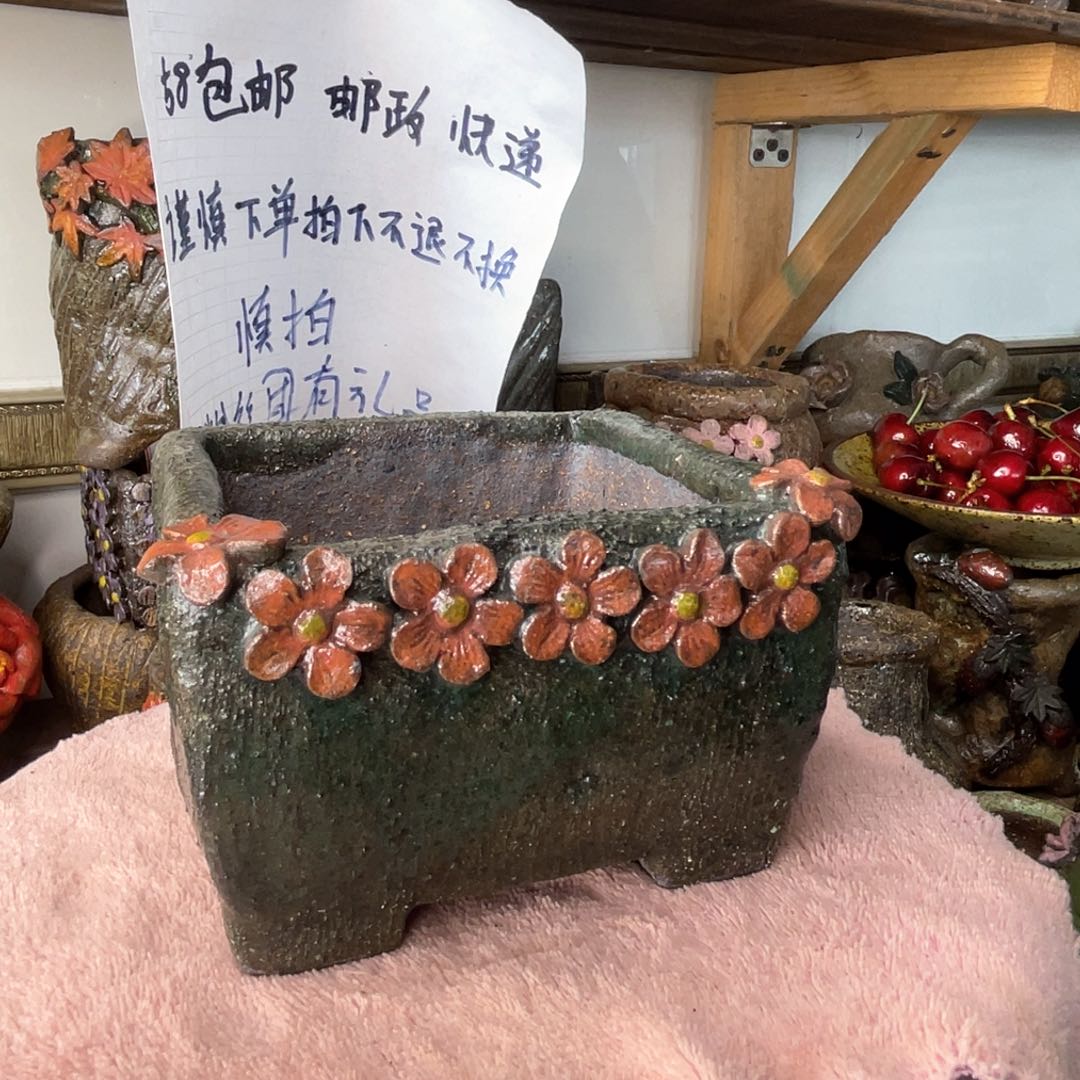 红陶粗砂陶手工花盆