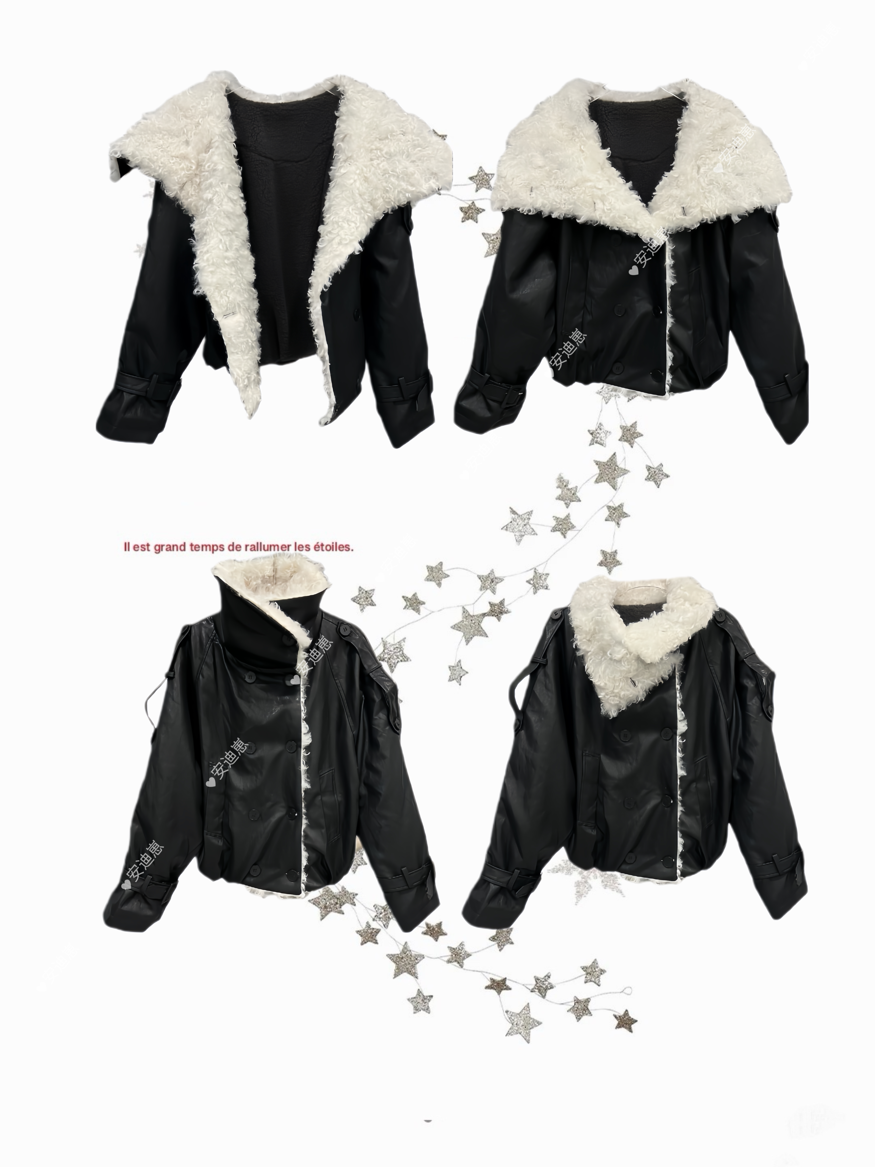 【Andy-一夜的桂花树】细腻小羊羔短款皮外套女加厚翻领派克服冬