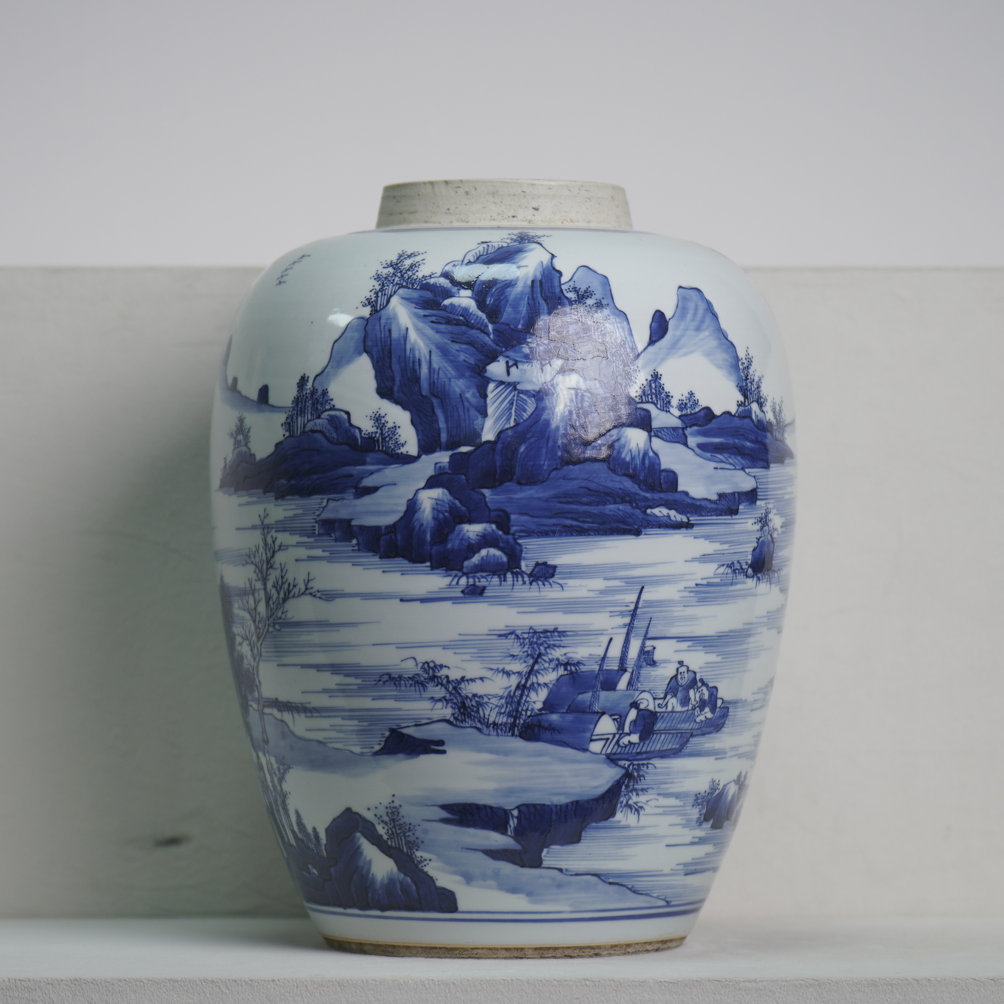 【现代】青花山水人物纹大罐